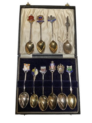 Lot 271 - Collection of ten silver and enamel souvenir teaspoons, (various dates and makers).