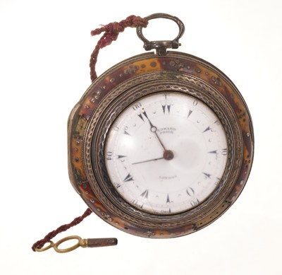 Lot 559 - 18th century triple cased silver and tortoiseshell pocket watch by Edward Prior, London, numbered 39553