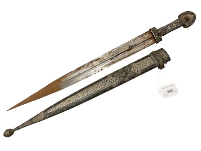Lot 955 - Fine 19th Century Caucasian silver niello work Kindjal sword in sheath