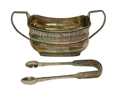 Lot 222 - Irish silver sugar bowl and associated pair of sugar nips