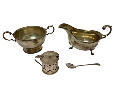 Lot 223 - Silver sauce boat, sugar bowl and mustard