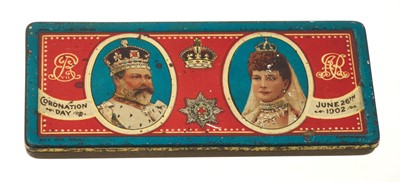 Lot 127 - King Edward VII Coronation commemorative Rowntree chocolate bar in tin