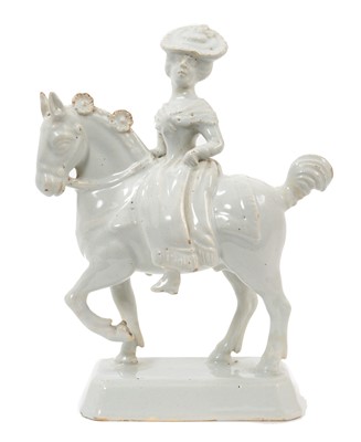 Lot 84 - Rare Dutch Delft group of a lady on horseback, circa 1770