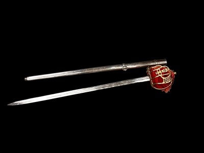 Lot 5046 - 19th century-style brass hilted claymore sword, with steel scabbard