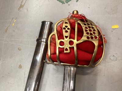 Lot 5046 - 19th century-style brass hilted claymore sword, with steel scabbard