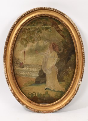 Lot 841 - Early 19th century silkwork oval picture