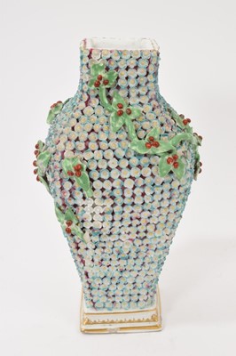 Lot 78 - Derby square section vase, applied with may blossom, circa 1780