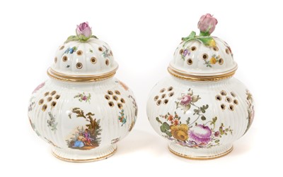 Lot 97 - Pair of Dresden potpourri vases and covers