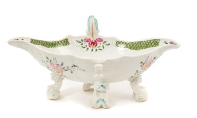 Lot 98 - Rare Longton Hall double-lipped sauceboat, after a Meissen original, circa 1755