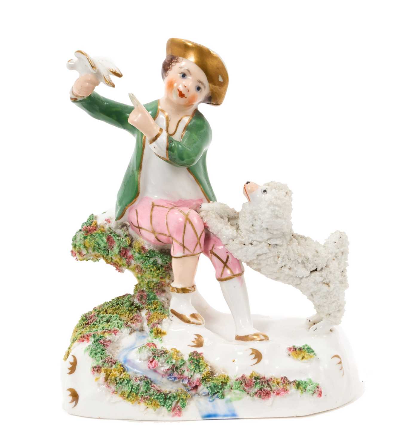 Lot 5006 - Staffordshire porcelain group of a young boy with a poodle, circa 1840-50. See D G Rice, Dogs in English Porcelain of the 19th Century, colour plate 75, for a similar group