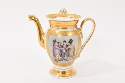 Lot 64 - 19th century Paris porcelain small coffee pot, painted with Dickensian scenes