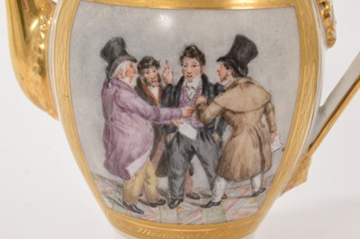 Lot 5007 - 19th century Paris porcelain small coffee pot, painted with Dickensian scenes