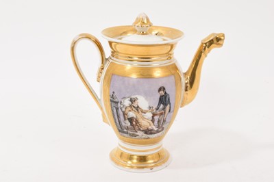 Lot 5007 - 19th century Paris porcelain small coffee pot, painted with Dickensian scenes