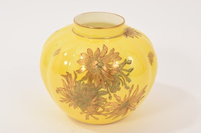 Lot 88 - Royal Crown Derby globular yellow ground vase, with raised paste gilding