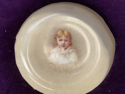 Lot 5072 - 19th century porcelain plaque, painted with a child, in velvet frame