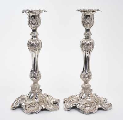 Lot 201 - Pair of Victorian cast silver candlesticks