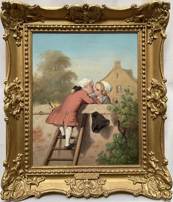 Lot 1195 - Edouard de Beaumont (1812-1888) oil on metal, Un Séducteur, label verso, 23.5cm x 18.5cm, gilt frame