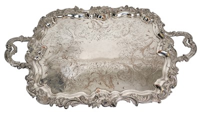 Lot 205 - Twin handled old Sheffield plate tray