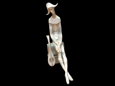 Lot 2256 - Lladro porcelain figure - Sad Harlequin with mandolin, 36cm high