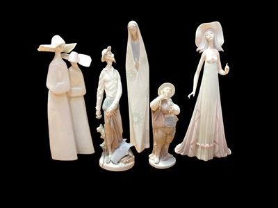 Lot 2262 - Five Lladro porcelain figures including A Toast by Sancho and The Debutante