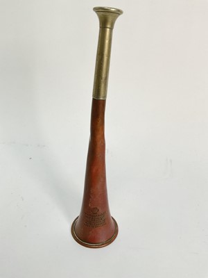 Lot 932 - Vintage Swaine Adeney copper and nickel plated hunting horn, stamped Swaine & Adeney...Proprietors of Kohler & Sons, 23.5cm high