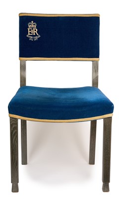 Lot 162 - Silver Jubilee commemorative limed oak framed chair with blue velvet upholstery