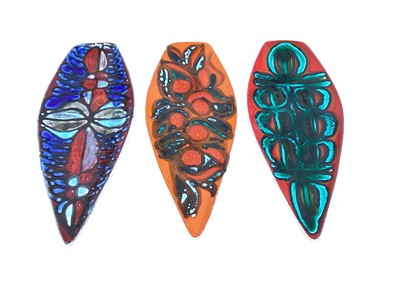 Lot 2271 - Three Poole Delphis spear shape plates, 43cm