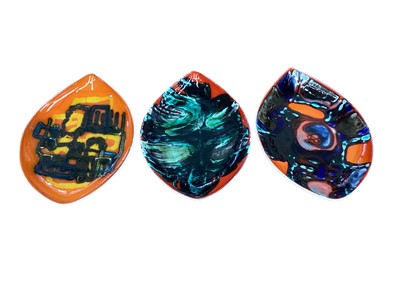 Lot 2274 - Three Poole Delphis teardrop plates, 30.5cm