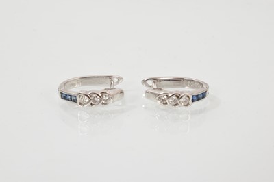 Lot 475 - Pair of 18ct gold diamond and sapphire earrings