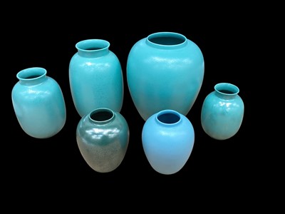 Lot 2278 - Six Poole pottery vases mostly turquoise, tallest is 27.5cm high