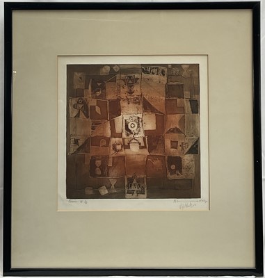 Lot 264 - Munira Al Kazi (b.1939) signed limited edition etching - Abstract, indistinctly titled, signed and dated '66, no. 6/30, 35cm x 34cm, in glazed frame