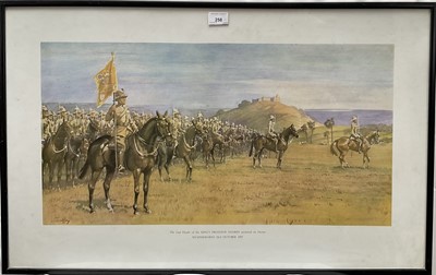Lot 258 - Snaffles, Charles Johnson Payne (1884-1967) print - The Last Parade of the King's Dragoon Guards mounted on Horses, Secunderabad 23rd October 1937, 51cm x 81cm, in glazed frame Provenance: Malco...