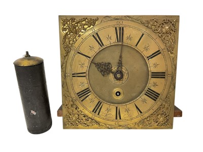 Lot 659 - A George I longcase timepiece movement by Thomas Wightman, London, the 11in. square brass dial with pierced cherub head and foliate cast spandrels, the chapter ring with Roman numerals and Arabi...