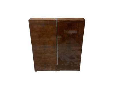 Lot 2730 - Pair of Art Deco walnut veneered speakers by Decca Pat No 477749, Serial No 2362, 3' 6" high, width 18", depth 6"