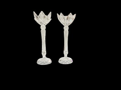 Lot 2296 - Near pair of Swarovski Crystal 141 Tulip candlesticks, 20cm and 19cm