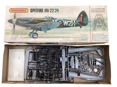 Lot 1975 - Matchbox 1:32 scale aircraft model kits including Spitfire Mk22/24 ~ PK-501 and Messerschmitt Me Bf/109E-3 ~ PK-502, both boxed (2)