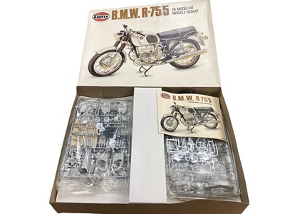 Lot 1977 - Airfix 1:8 scale motorcycle model kit Series 20 BMW R75/5 ~ 20481-9, Revell 1:12 scale BMW R100S ~ H-7906 and Gilbert 500 GP, all boxed (3)