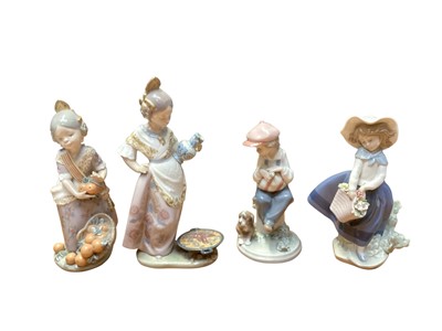 Lot 2298 - Four Lladro porcelain figures including Spanish girl with oranges