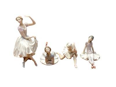 Lot 2302 - Four Lladro figures of ballerinas, one titled Weary Ballerina, 29cm high