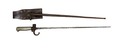 Lot 959 - First World War French Lebel bayonet with cruciform blade, housed in tubular scabbard