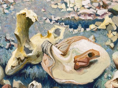 Lot 34 - Jean Janin (1898-1970) gouache, surrealist mountainscape, signed, 30cm x 40cm, glazed frame
