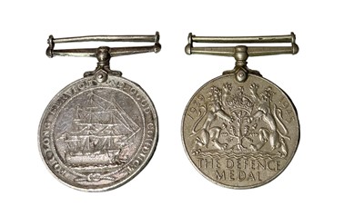 Lot 710 - George V Royal Naval Long Service and Good Conduct medal named to 345702 G. H. Benoy, BLK 1.CL. H.M.S. Caesar, together with a Second World War Defence medal, (2).