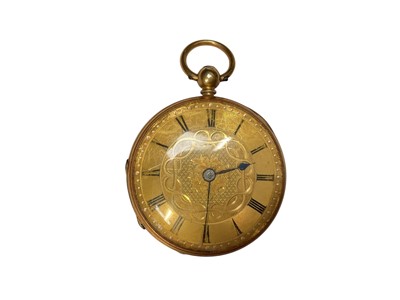 Lot 177 - Victorian 18ct gold open face pocket watch with key wind movement