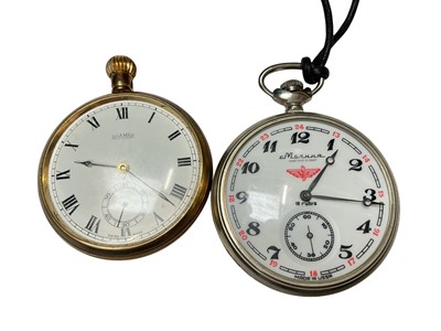 Lot 179 - Russian Molnija Railway pocket watch and a Roamer plated pocket watch (2)