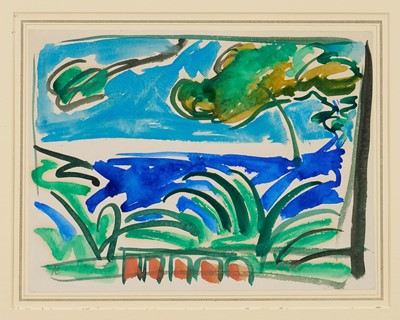 Lot 1144 - *Peter Coker (1926-2004) watercolour - Seascape through Cacti, initialled, in glazed frame