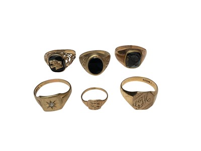Lot 292 - Six 9ct gold signet rings