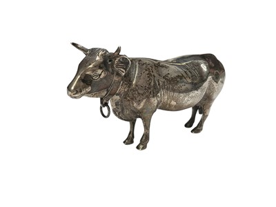 Lot 126 - Continental silver model of a cow, possibly Dutch, with marks for Berthold Muller, approximately 8.8cm in length.