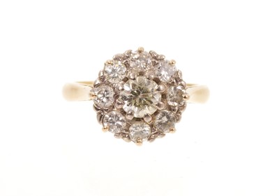 Lot 447 - Diamond cluster ring with a coronet cluster of nine brilliant cut diamonds in platinum claw setting on gold shank