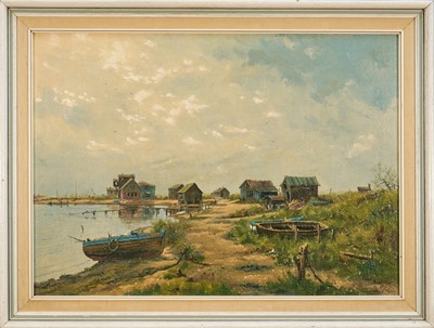 Lot 1133 - James Wright (b.1935) oil on canvas, The Path to the Ferry, Walberswick, signed, inscribed verso, 61cm x 84cm, framed