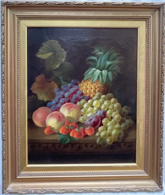 Lot 1372 - Maria Margetson (1832-1896) oil on canvas - Still Life Fruit on a Ledge, 54cm x 43cm, in gilt frame